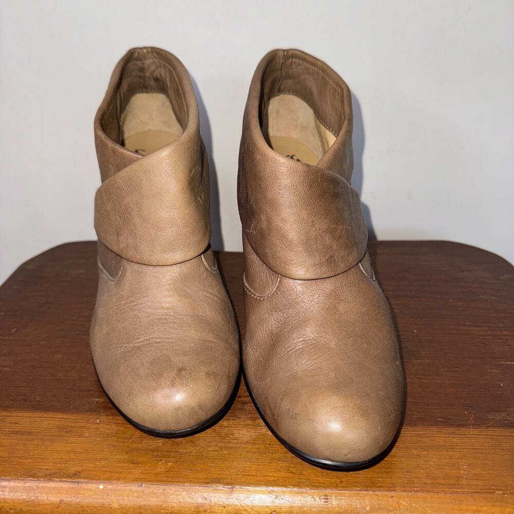 Y2K Brown Leather Ankle Boots Stacked Heel Retro 70s Fairy 9 - Picture 2 of 8